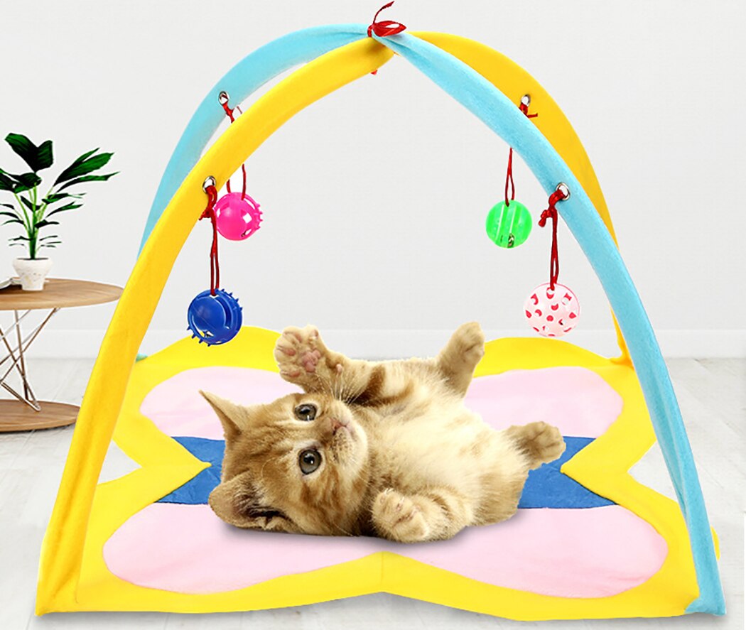 Cat Toys Cat Tent Folding Portable Cat Activity Center Cat Play Mat With Hanging Toy Pet Interaction Training Supplies-ebowsos