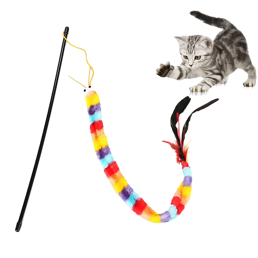 Funny Cat Teaser Wand Interactive Cock Shape Fake Feather Cat Teaser Toy Pet Play Toy Cat Training Interactive Supplies-ebowsos
