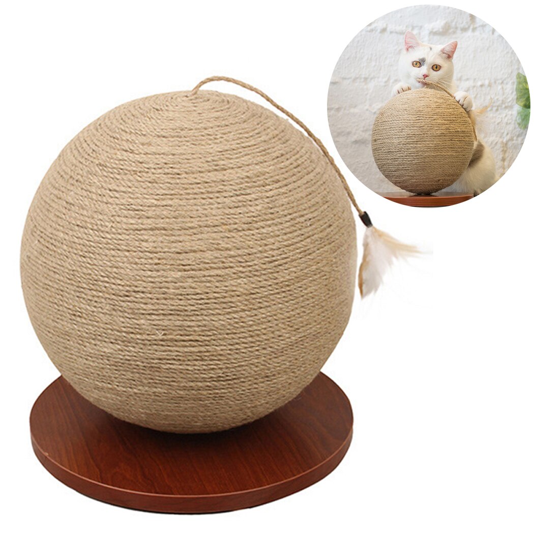 Pet Toys Creative Natural Sisal Ball Feather Decor Cat Scratching Toy Pet Toy For Cat Pet Training Supplies-ebowsos