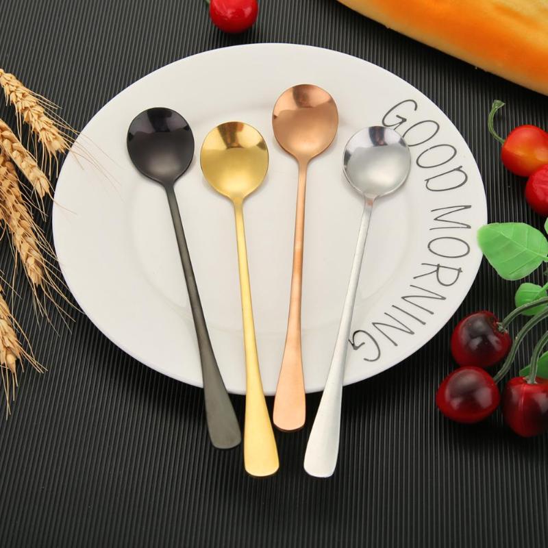 Long Handle Stainless Steel Ice Spoon Coffee Tea Spoons Kitchen Tableware High Quality Daily Home Life Outdoor Picnic Tool - ebowsos