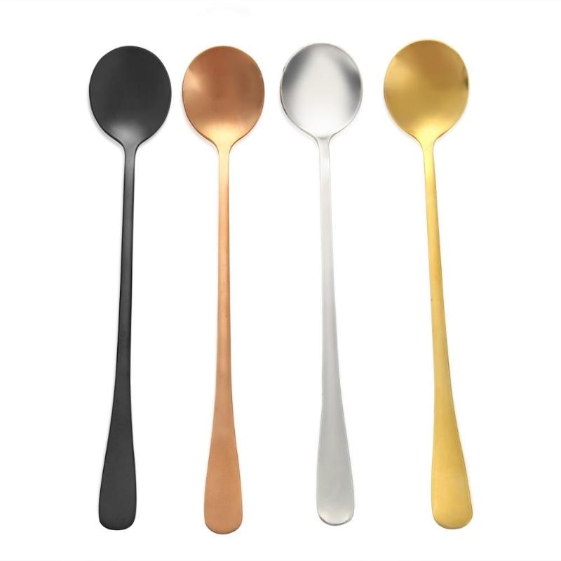 Long Handle Stainless Steel Ice Spoon Coffee Tea Spoons Kitchen Tableware High Quality Daily Home Life Outdoor Picnic Tool - ebowsos