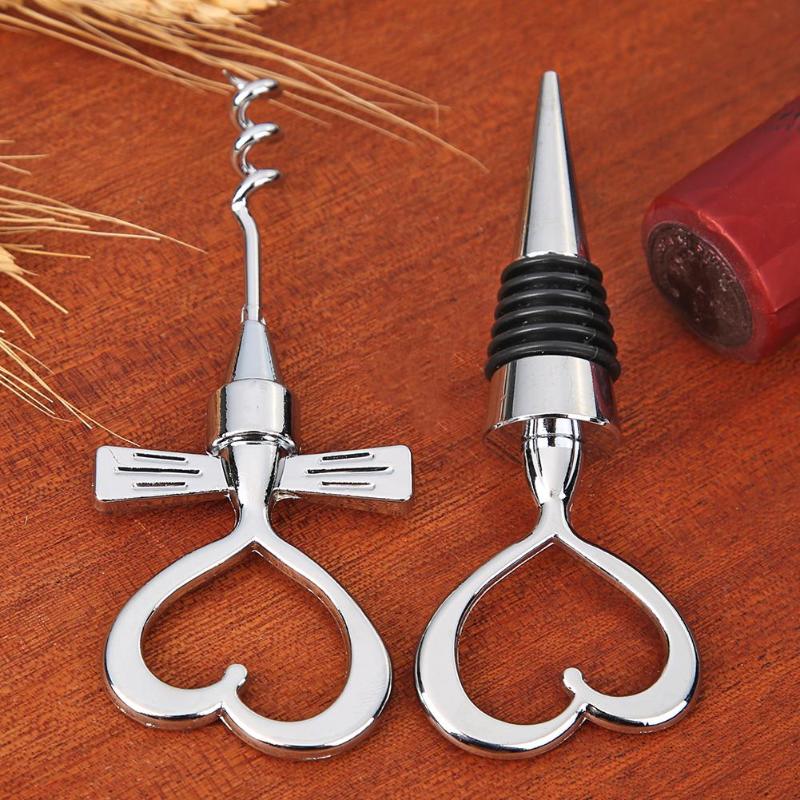Love Heart Corkscrew Wine Bottle Opener New Excellent Durable Stainless Steel Wedding Souvenirs Gifts for Party Guests - ebowsos