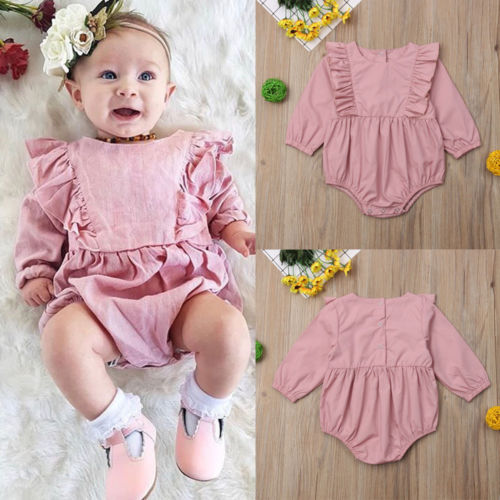 Lovely Newborn Infant Baby Girls Long Sleeves Ruffles Romper Jumpsuit Bodysuit Outfit - ebowsos