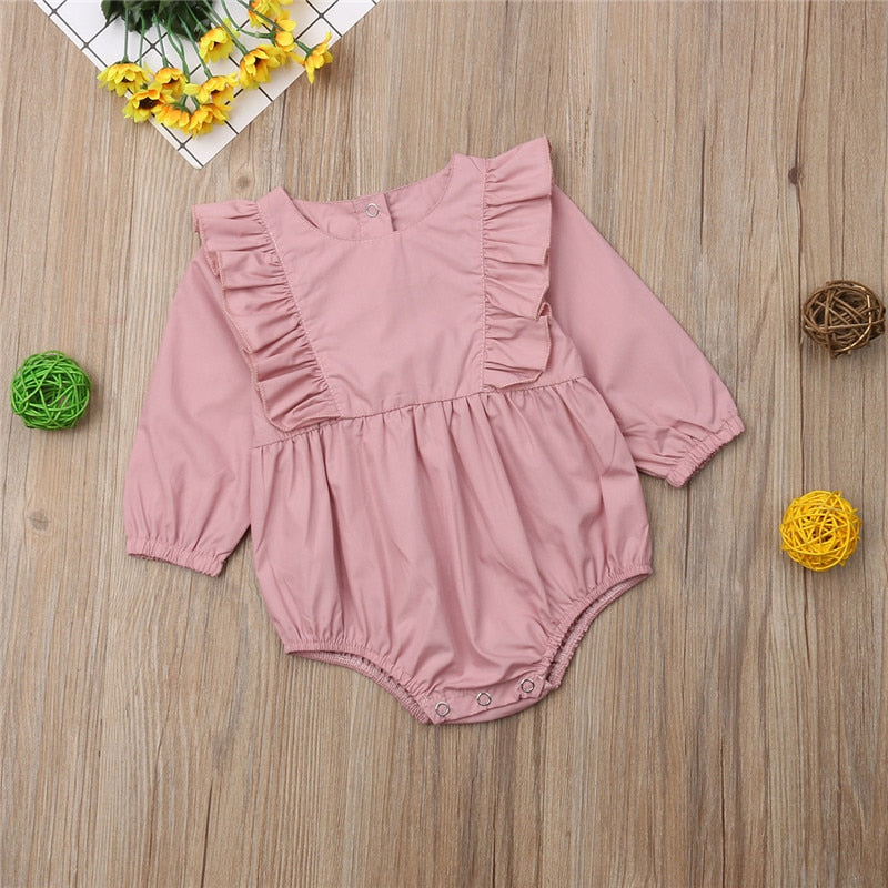 Lovely Newborn Infant Baby Girls Long Sleeves Ruffles Romper Jumpsuit Bodysuit Outfit - ebowsos