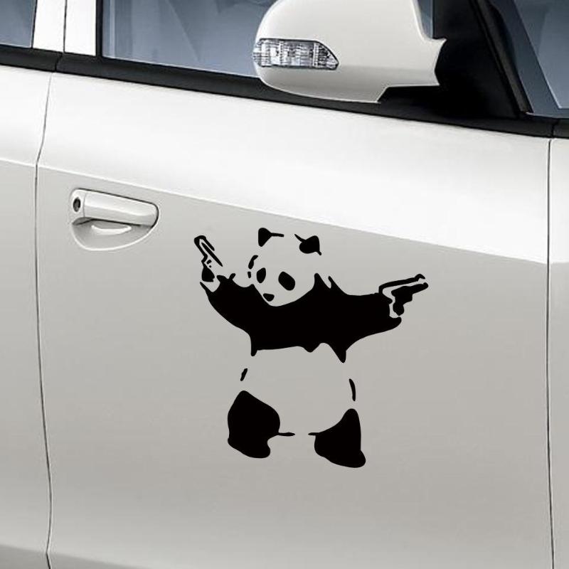 Lovely Panda with Two Guns 3D Car Truck Window Reflective Funny Cute Animal Sticker Decal Auto Decoration Accessories Promotion - ebowsos