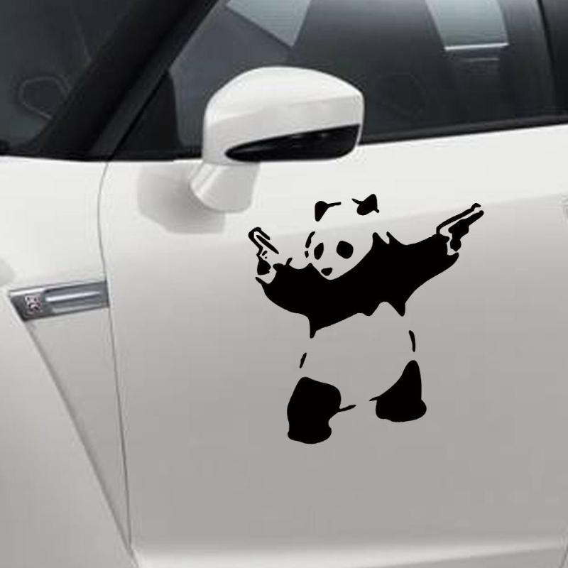 Lovely Panda with Two Guns 3D Car Truck Window Reflective Funny Cute Animal Sticker Decal Auto Decoration Accessories Promotion - ebowsos