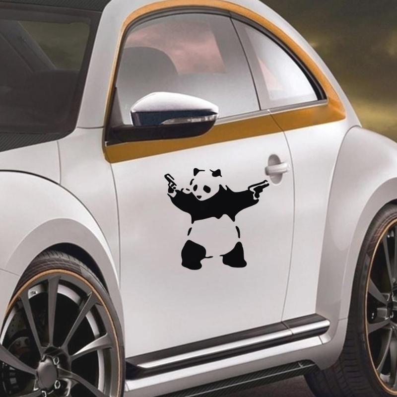 Lovely Panda with Two Guns 3D Car Truck Window Reflective Funny Cute Animal Sticker Decal Auto Decoration Accessories Promotion - ebowsos