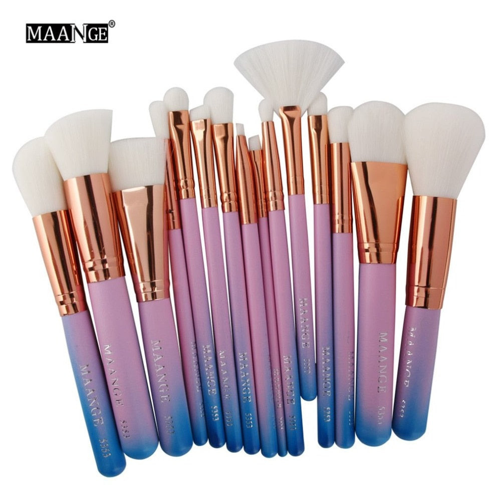 MAANGE 15pcs/set Makeup Brush Sets Blush Foundation Powder Brush Cosmetic Beauty Tool Gradient Blue/Green - ebowsos