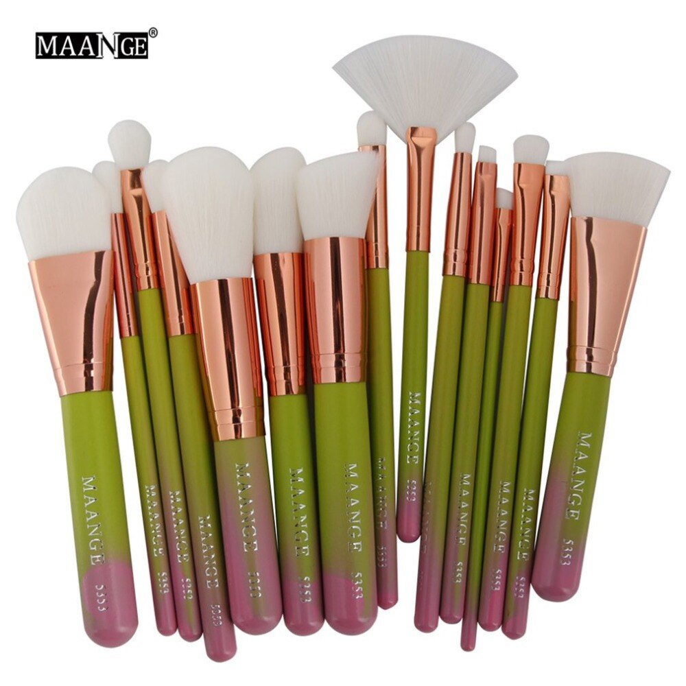 MAANGE 15pcs/set Makeup Brush Sets Blush Foundation Powder Brush Cosmetic Beauty Tool Gradient Blue/Green - ebowsos