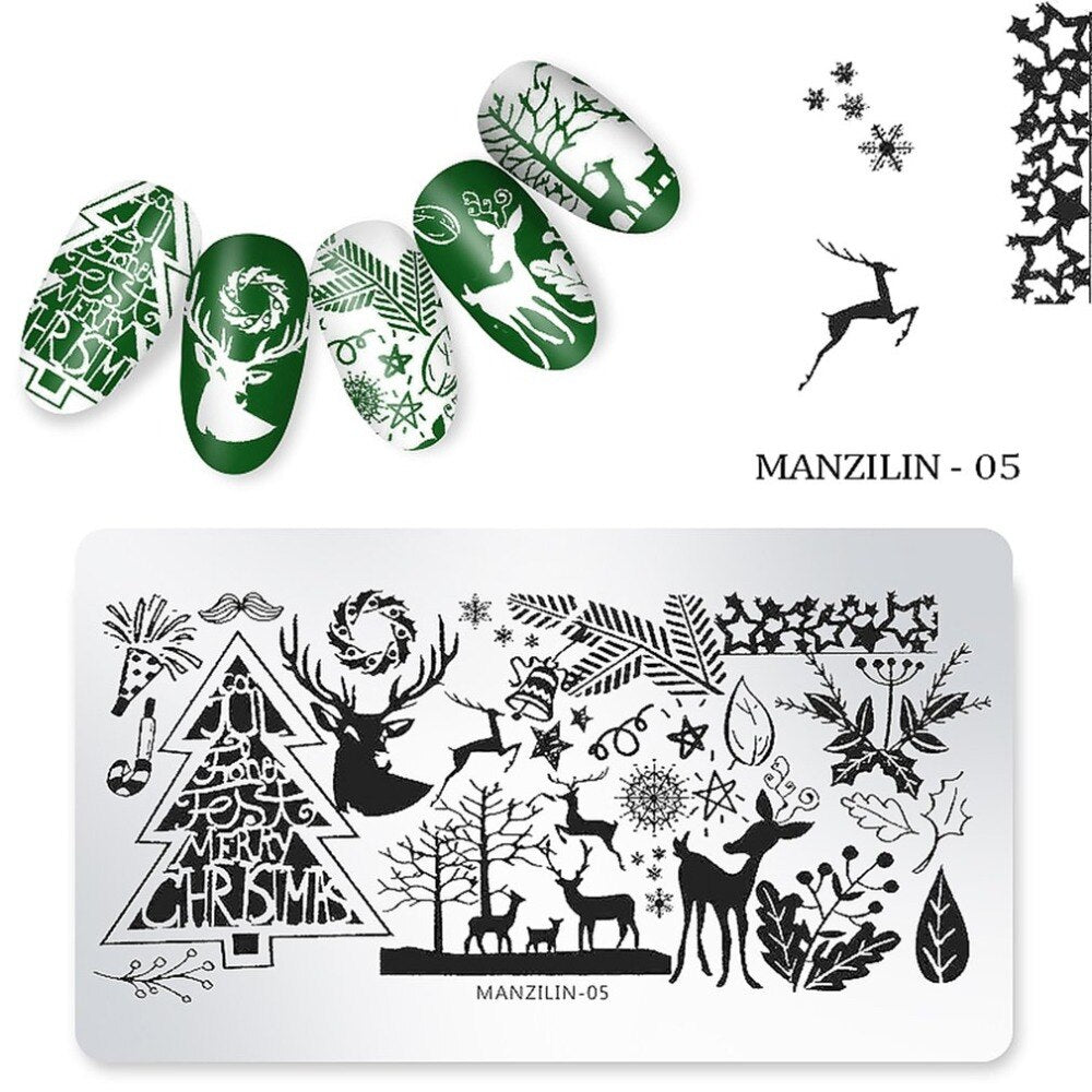 MANZILIN Christmas type Nail Art Print Plate Steel Square Template Practical nail art beauty Stickers - ebowsos