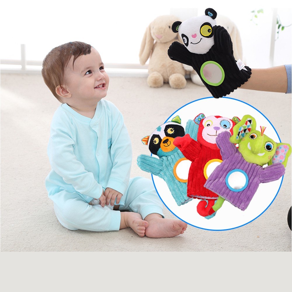MT836-7 Baby Animals Hand Puppet Plush Rattles Bell Magic Mirror Soft Finger Toys For Early Education-ebowsos