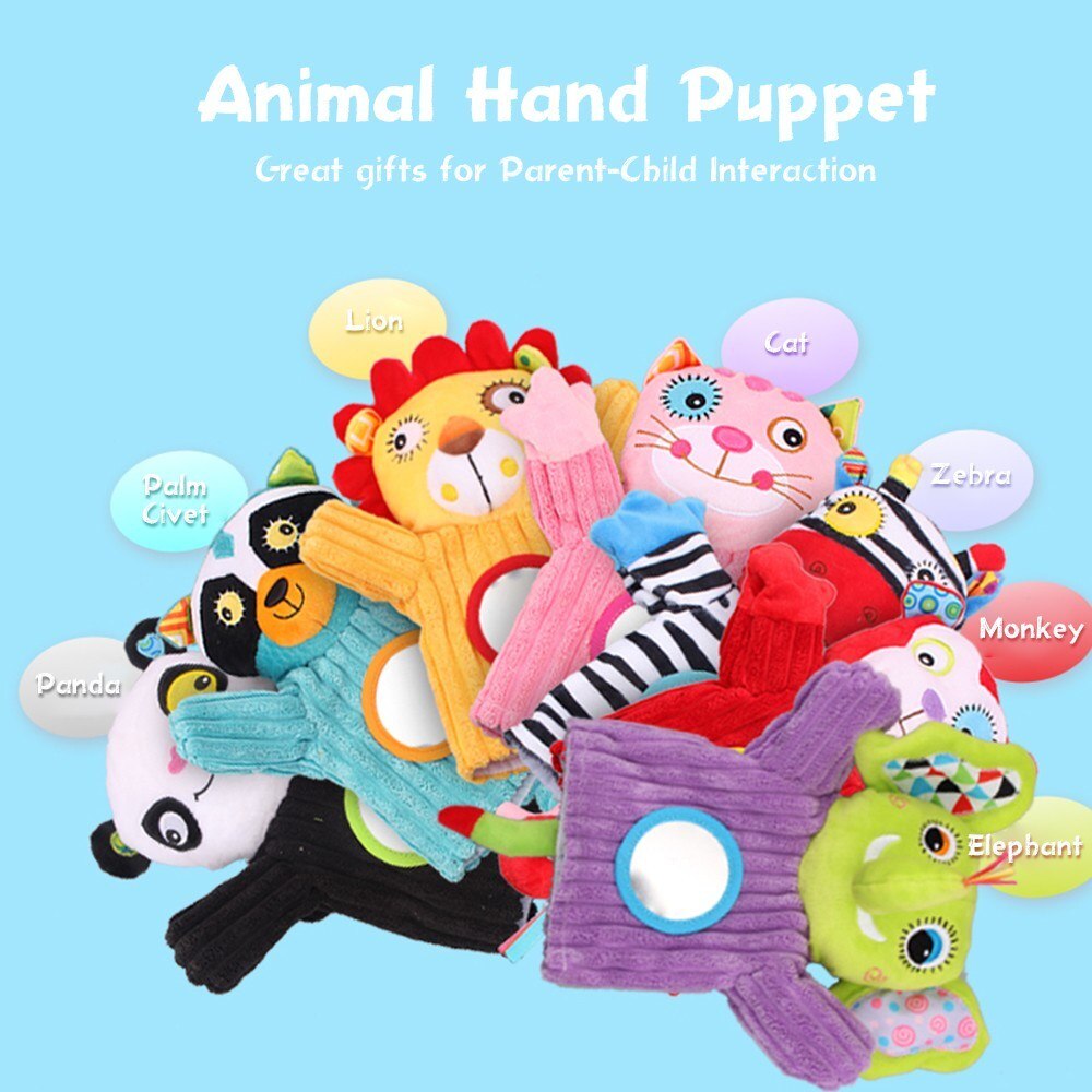 MT836-7 Baby Animals Hand Puppet Plush Rattles Bell Magic Mirror Soft Finger Toys For Early Education-ebowsos