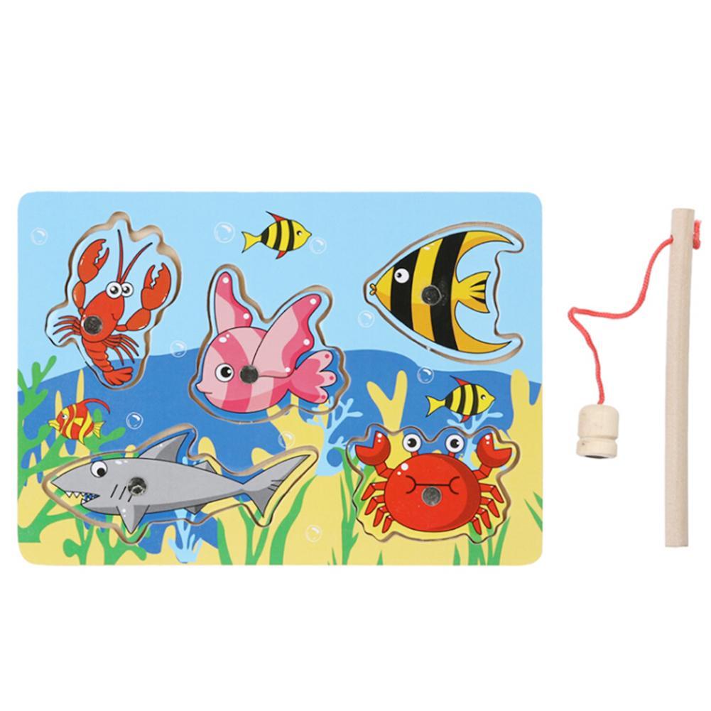Magnetic Fishing Toy Fishing Game & Jigsaw Puzzle Board Juguetes Fish Magnet Wooden Fishing Educational Toys Drop Shipping-ebowsos