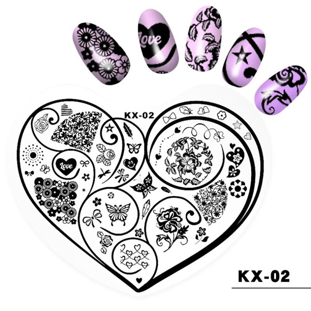 Manicure Printing Template Love Printing Oil Transfer Flower - ebowsos