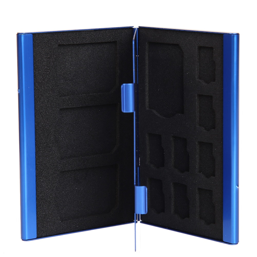 Memory Card Storage Case Box Portable Deck Aluminium Alloy 8TF + 4SD Memory Cards Case Storage Box Holder Blue Wholesale Price - ebowsos