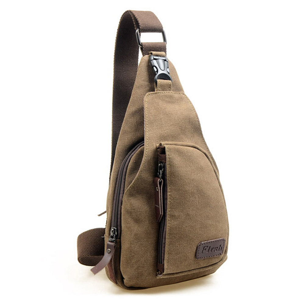 Men's Canvas Unbalance Backpack Shoulder Sling Chest/ Bicycle Bag (Coffee) - ebowsos