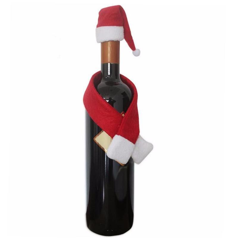 Merry Christmas Decoration Wine Bottle Cover Gift Wrap Party Decor Red scar - ebowsos