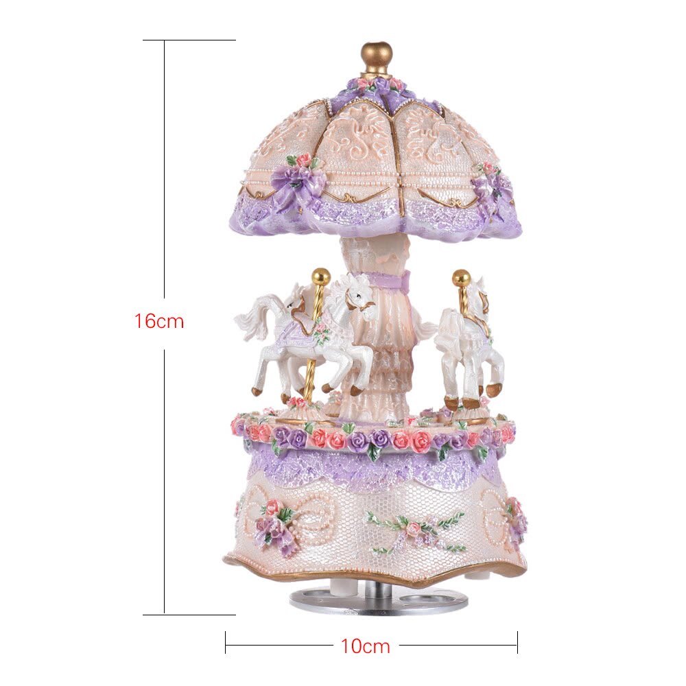 Merry-go-round Windup Music Box Luxury Dream 3-Horse Rotating Carousel Reuge Music Box Movement Toys For Kids Children Gift-ebowsos