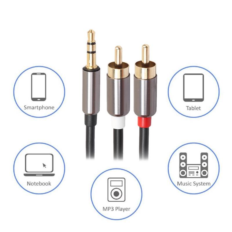 Metal Case 3.5mm Male to 2RCA Audio Stereo Y Splitter Cable for Tablet PC RCA Splitter Cables Cord Wire Line OD4.0mm - ebowsos