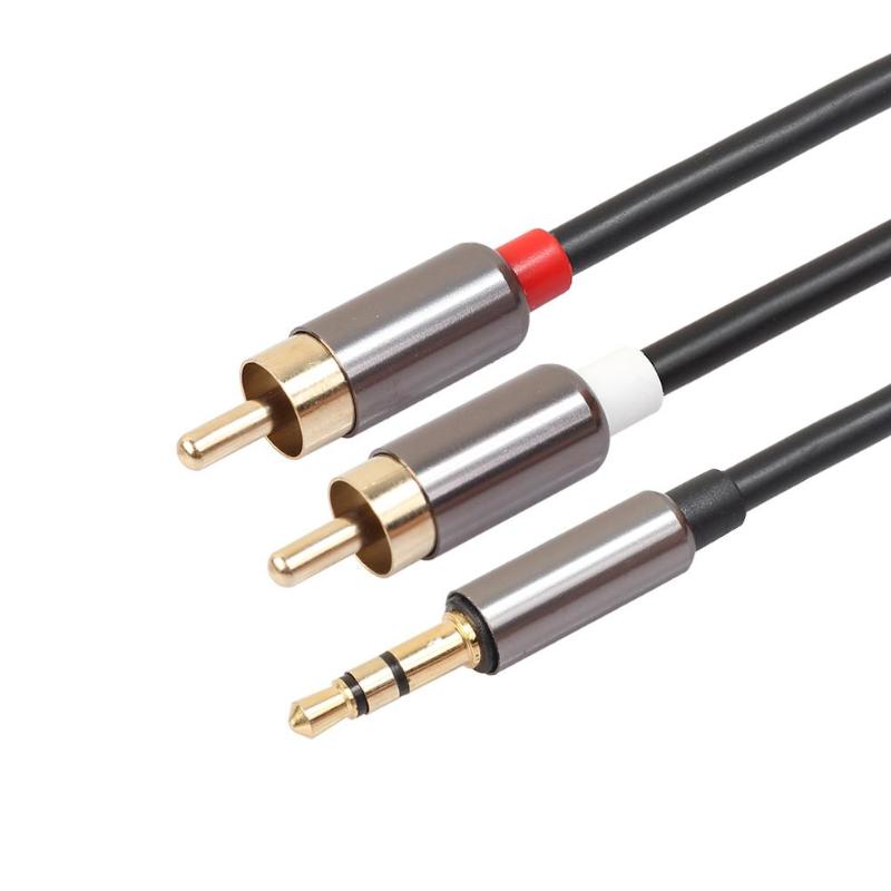 Metal Case 3.5mm Male to 2RCA Audio Stereo Y Splitter Cable for Tablet PC RCA Splitter Cables Cord Wire Line OD4.0mm - ebowsos