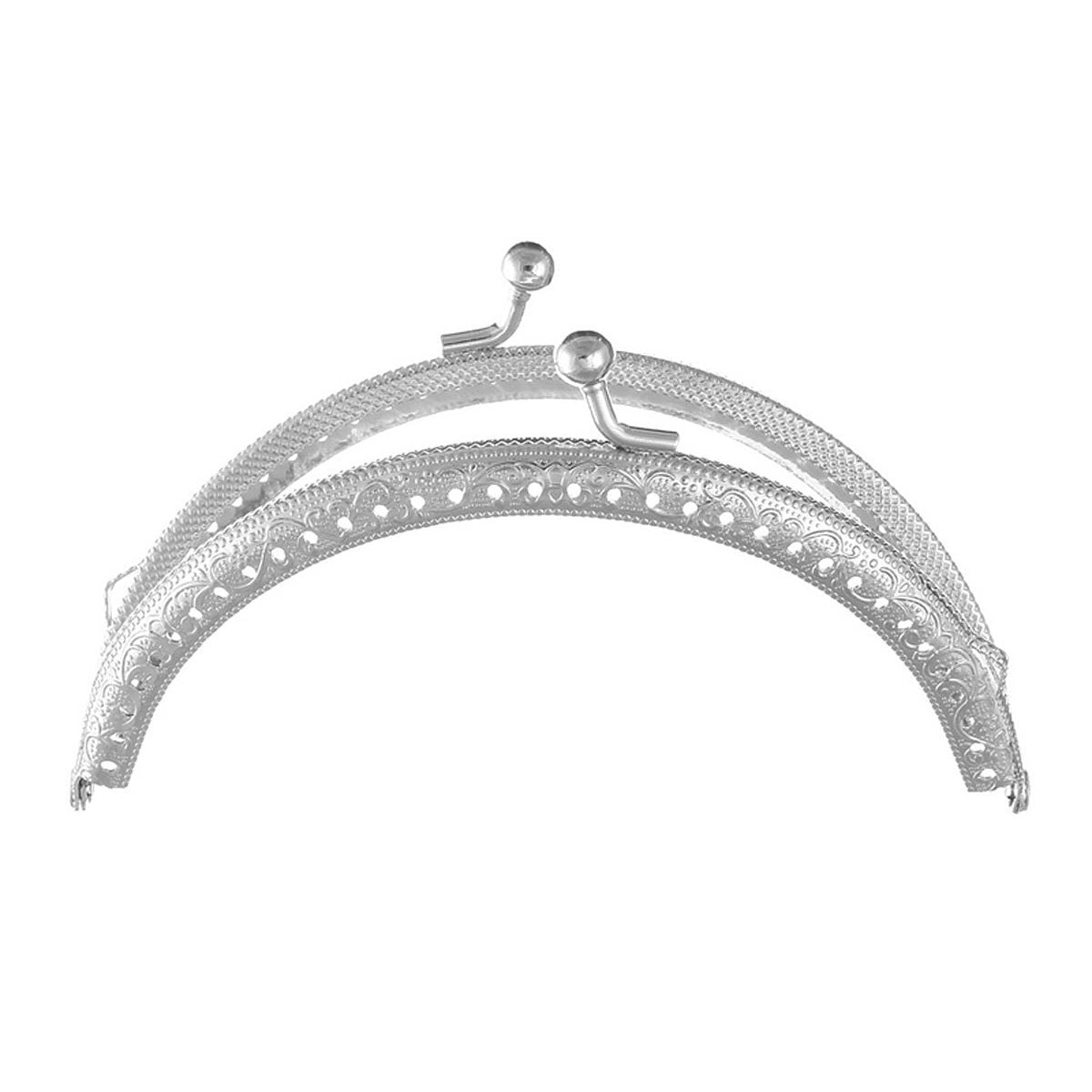 Metal Frame Kiss Clasp Lock Arch For Purse Bag Silver Tone 1pc Approx: 12.6cm x7.7cm(5inch x3inch) - ebowsos