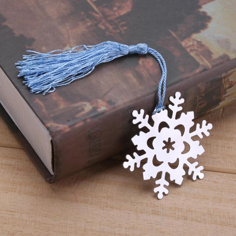 Metal Snowflake Bookmark Page Maker Pendant Wedding Birthday Gift with Box - ebowsos