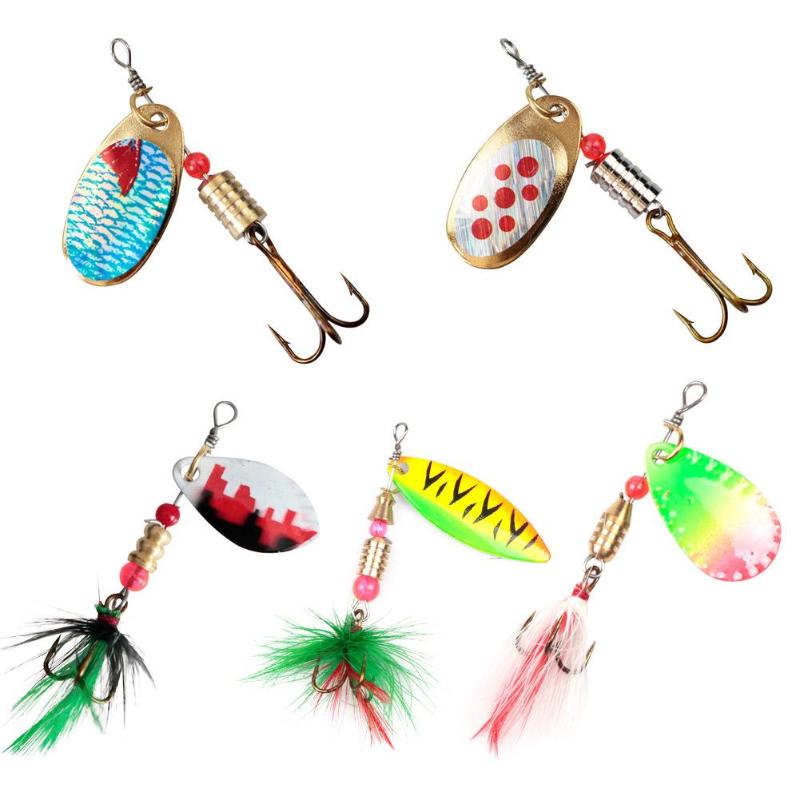 Metal Spinner Spoon Sequins Paillette Fishing Lure Artificial Hard Baits w/Feather Treble Hook Fishing Tackle Pesca Jia Head-ebowsos