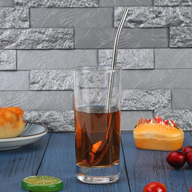 Metal Straw Creative Stainless Steel Bar Drinking Straw Spoon with Cleaning Brush Kit Mate Drink - ebowsos