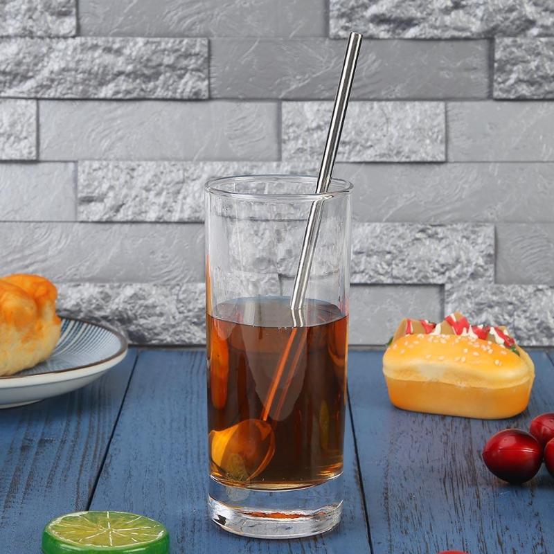 Metal Straw Creative Stainless Steel Bar Drinking Straw Spoon with Cleaning Brush Kit Mate Drink - ebowsos