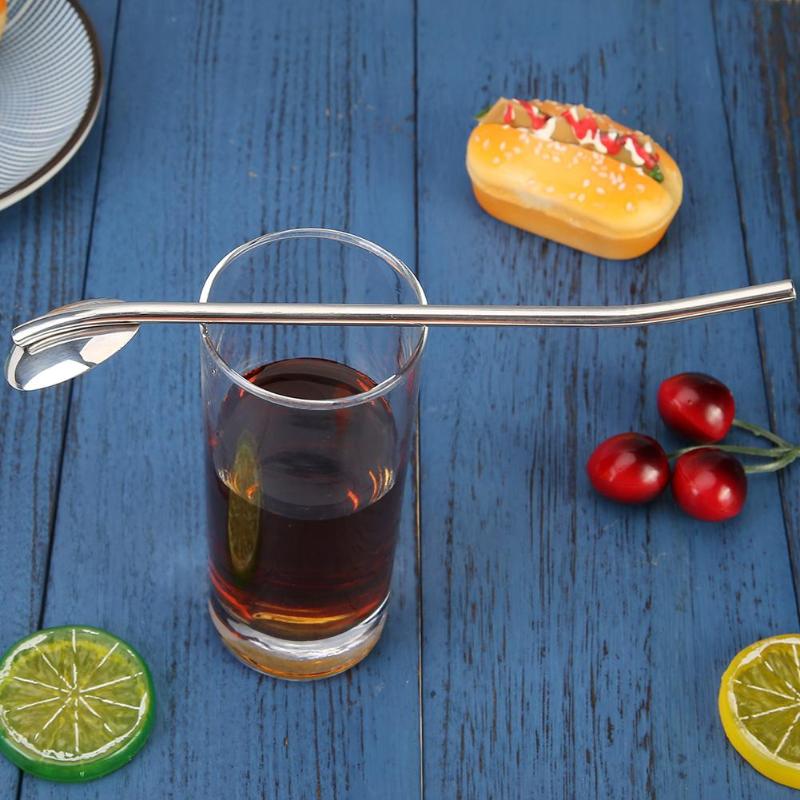 Metal Straw Creative Stainless Steel Bar Drinking Straw Spoon with Cleaning Brush Kit Mate Drink - ebowsos