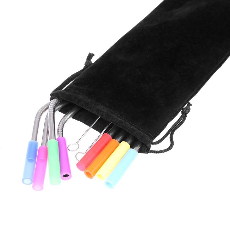 Metal Straw Stainless Steel Drinking Straw Reusable Silicone Cover Straw Teeth Care Bar Accessories - ebowsos