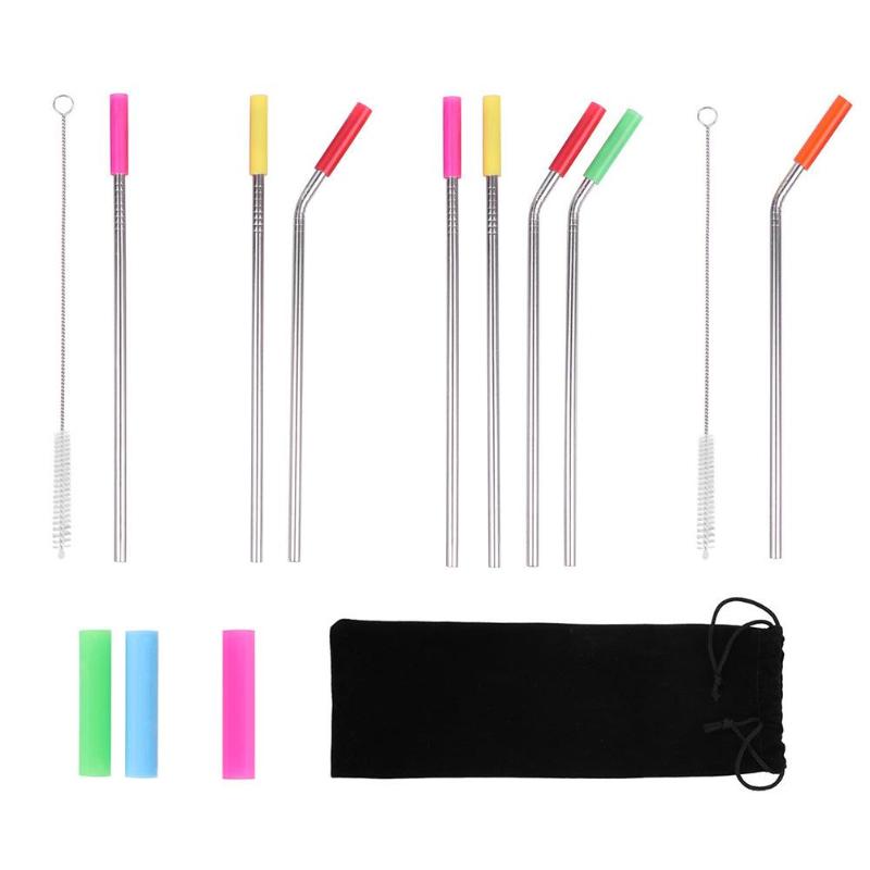 Metal Straw Stainless Steel Drinking Straw Reusable Silicone Cover Straw Teeth Care Bar Accessories - ebowsos