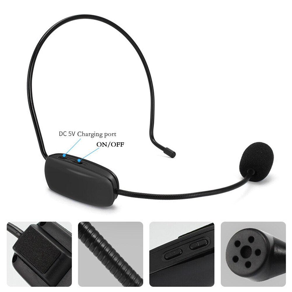 Microphone Headset Radio FM Wireless Headset Microphone Handsfree Megaphone Mic for Teaching Conference Guide Studio Promotion - ebowsos
