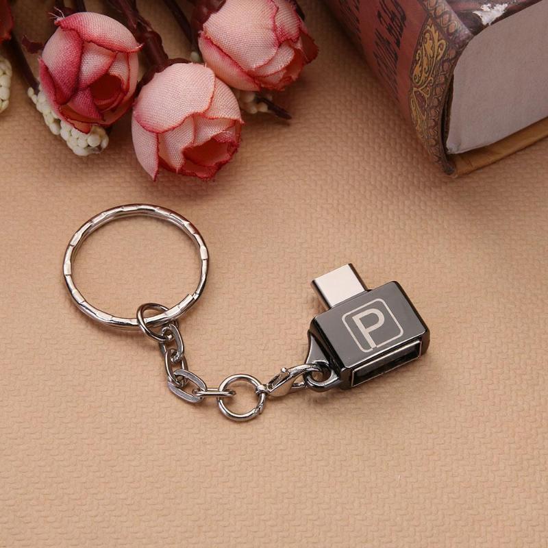 Mini Key Ring Type Metal Case USB2.0 Female to Type-C Male Port Converter - ebowsos