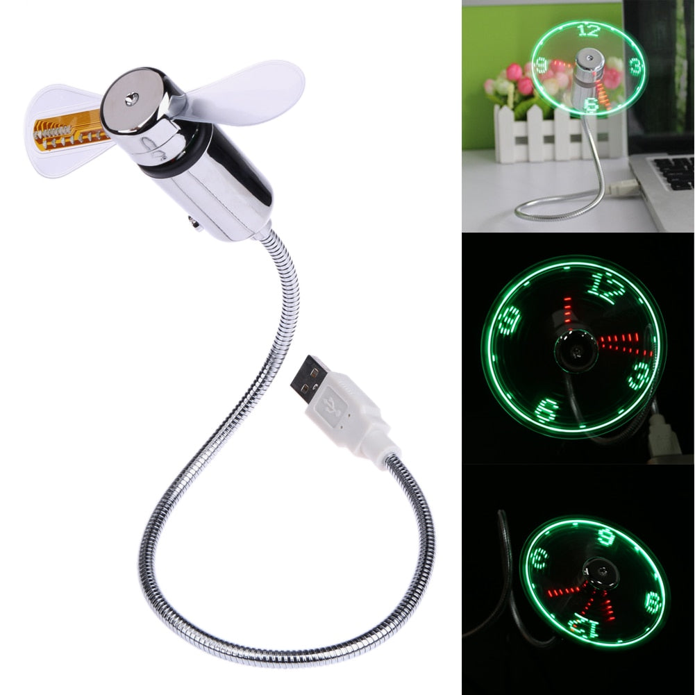 Mini USB Powered LED Cooling Flashing Real Time Display Function Clock Fan Durable Soft Fan Blades USB Gadget High Quality - ebowsos