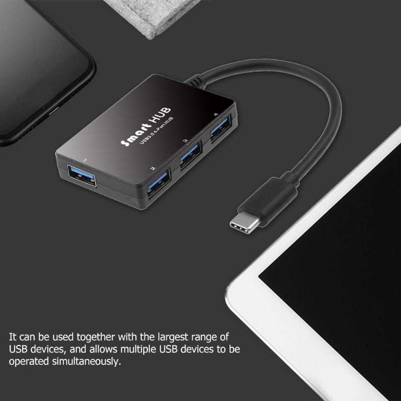 Mirror Surface USB C USB3.1 Type-C to 4 Ports USB3.0 Hub Cable Adapter - ebowsos