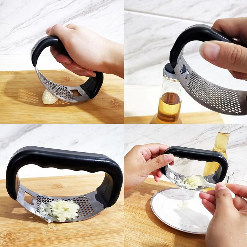 Multi-function Manual Garlic Presser Curved Garlic Grinding Slicer Chopper Stainless Steel Garlic Presses Cooking Gadgets Tool - ebowsos