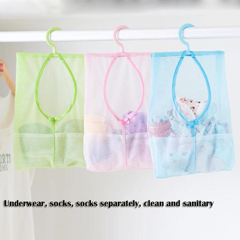 Multi-use Thicken Grid Mesh Hanging Storage Bag Underwear Socks Hook Racks - ebowsos