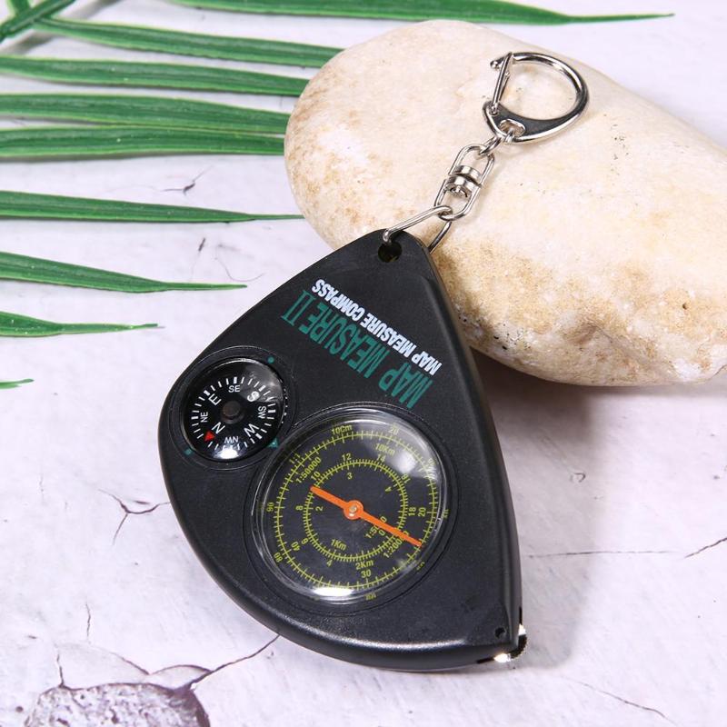 Multifunctional 2 in 1 Compass+Map Measurer Curvimeter Keychain for Outdoor Hiking Camping-ebowsos