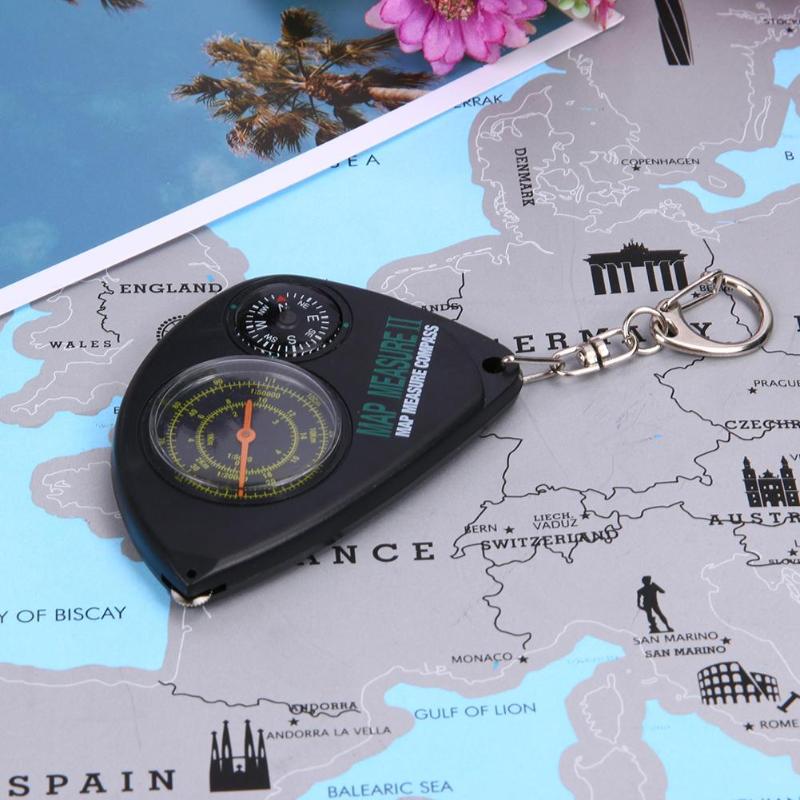 Multifunctional 2 in 1 Compass+Map Measurer Curvimeter Keychain for Outdoor Hiking Camping-ebowsos