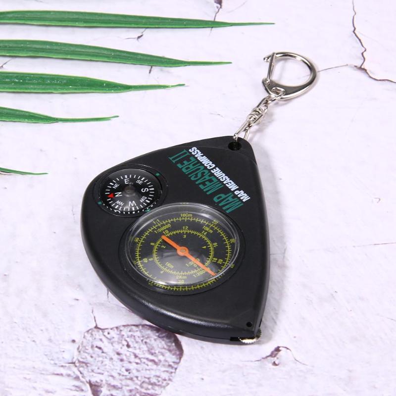 Multifunctional 2 in 1 Compass+Map Measurer Curvimeter Keychain for Outdoor Hiking Camping-ebowsos