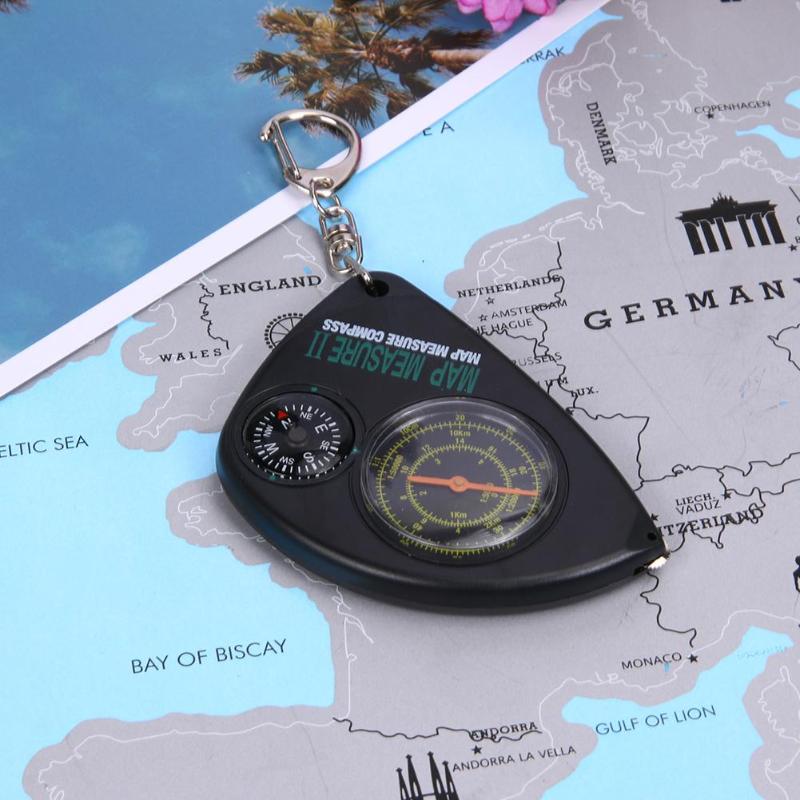 Multifunctional 2 in 1 Compass+Map Measurer Curvimeter Keychain for Outdoor Hiking Camping-ebowsos
