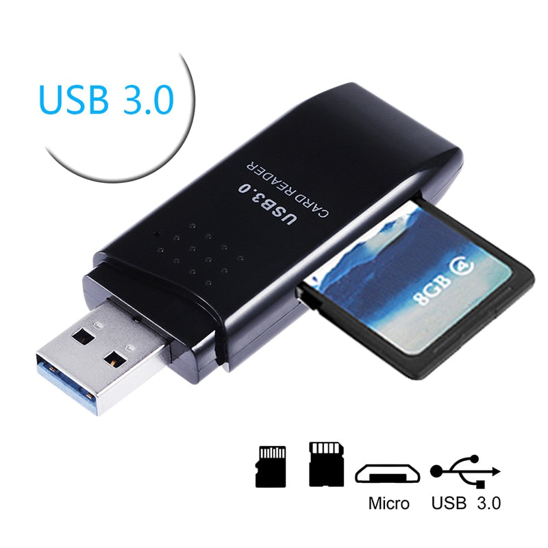 Multifunctional Card Reader Mini Portable USB3.0 Port High Speed 2 in 1 Card Reader for SD TF Micro SD Card Desktop Notebook PC - ebowsos