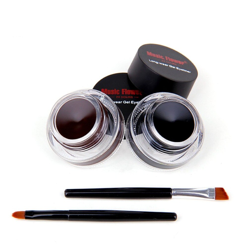 Music Flower 2 In 1 Brown + Black Gel Eyeliner Dual Colors Creamy Eyeliner Make Up Tool Waterproof Cosmetics Set - ebowsos