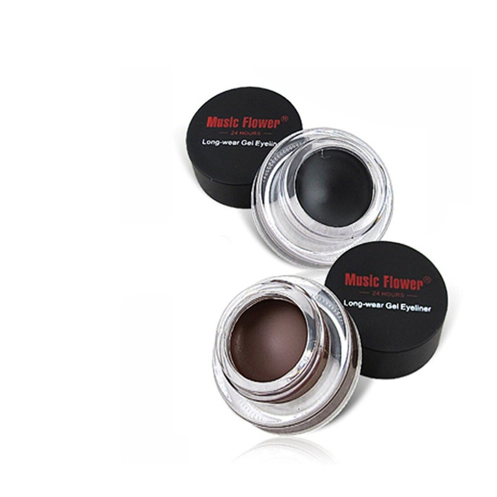 Music Flower 2 In 1 Brown + Black Gel Eyeliner Dual Colors Creamy Eyeliner Make Up Tool Waterproof Cosmetics Set - ebowsos