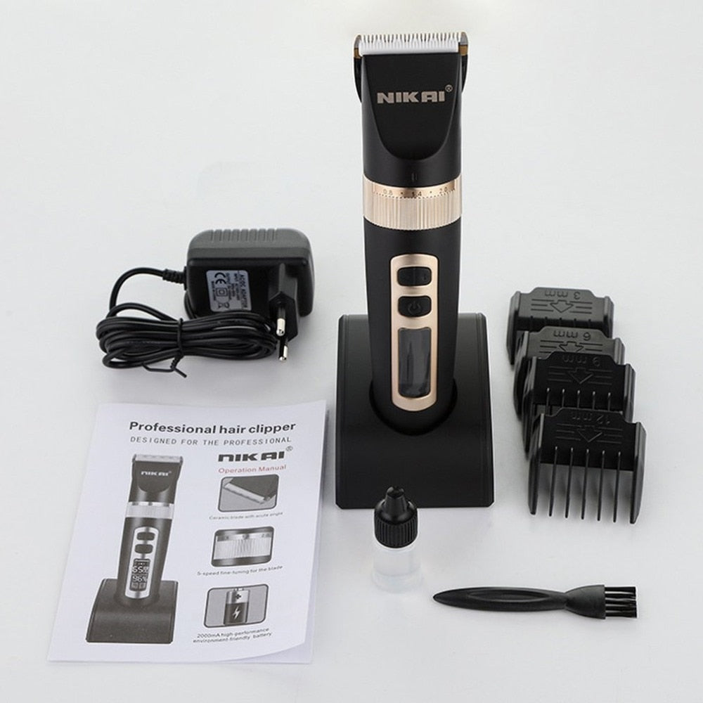 NK-8815 Electric Hair Clipper Rechargeable LCD Display Adjustable Speed Hair Cutter Trimmer Universal Barber Haircut Tool - ebowsos