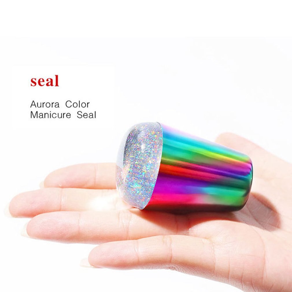 Nail Printing Tools Ukraine Colorful Big Handle Seal Illusion Laser Silicone Head Manicure Tool - ebowsos