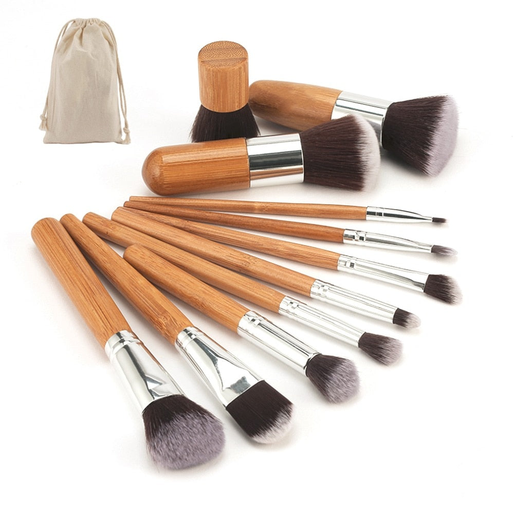 Natural Bamboo Professional Makeup Brushes Set Powder Foundation Eyeshadow Blending Brush Cosmetic Make up Tool 11pcs/8pcs - ebowsos