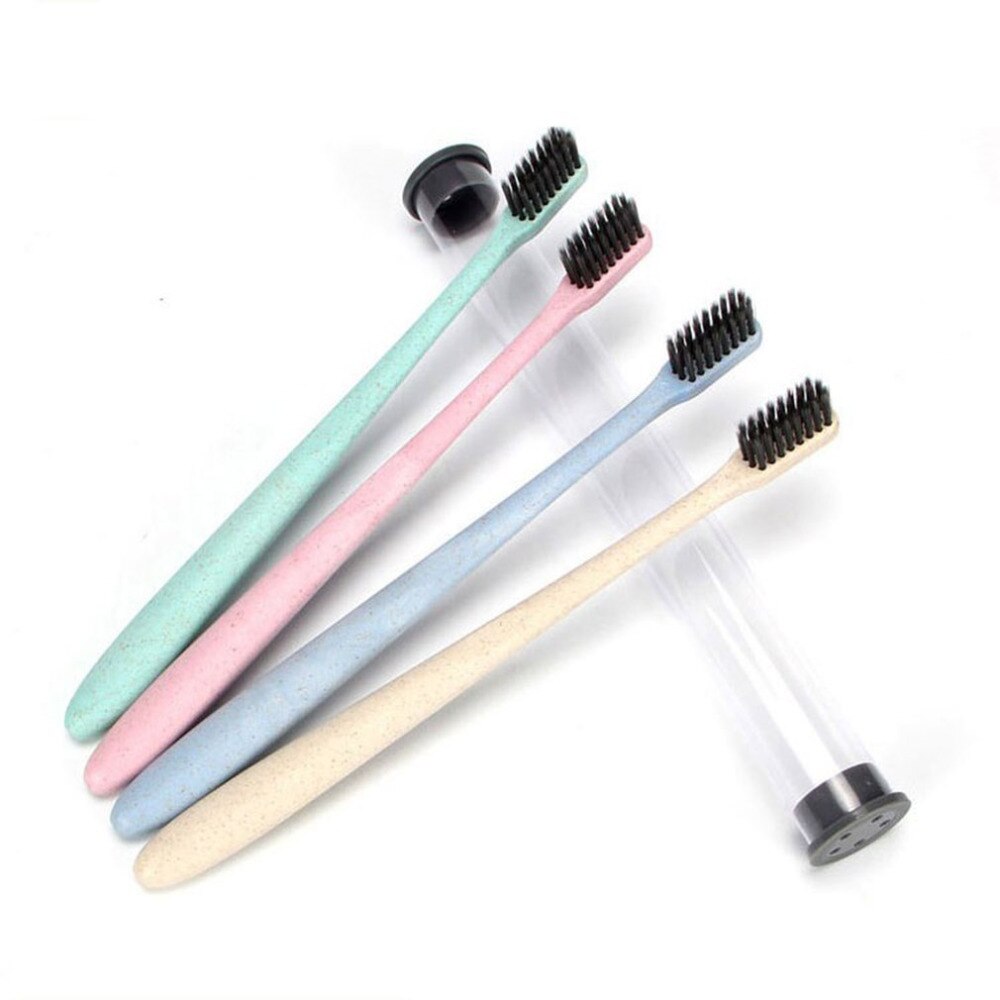 Natural Bamboo Toothbrush Wheat Straw Handle Brush Ultra Soft Bristle Oral Care Brush Teeth Whitening Brush For Family Travel - ebowsos