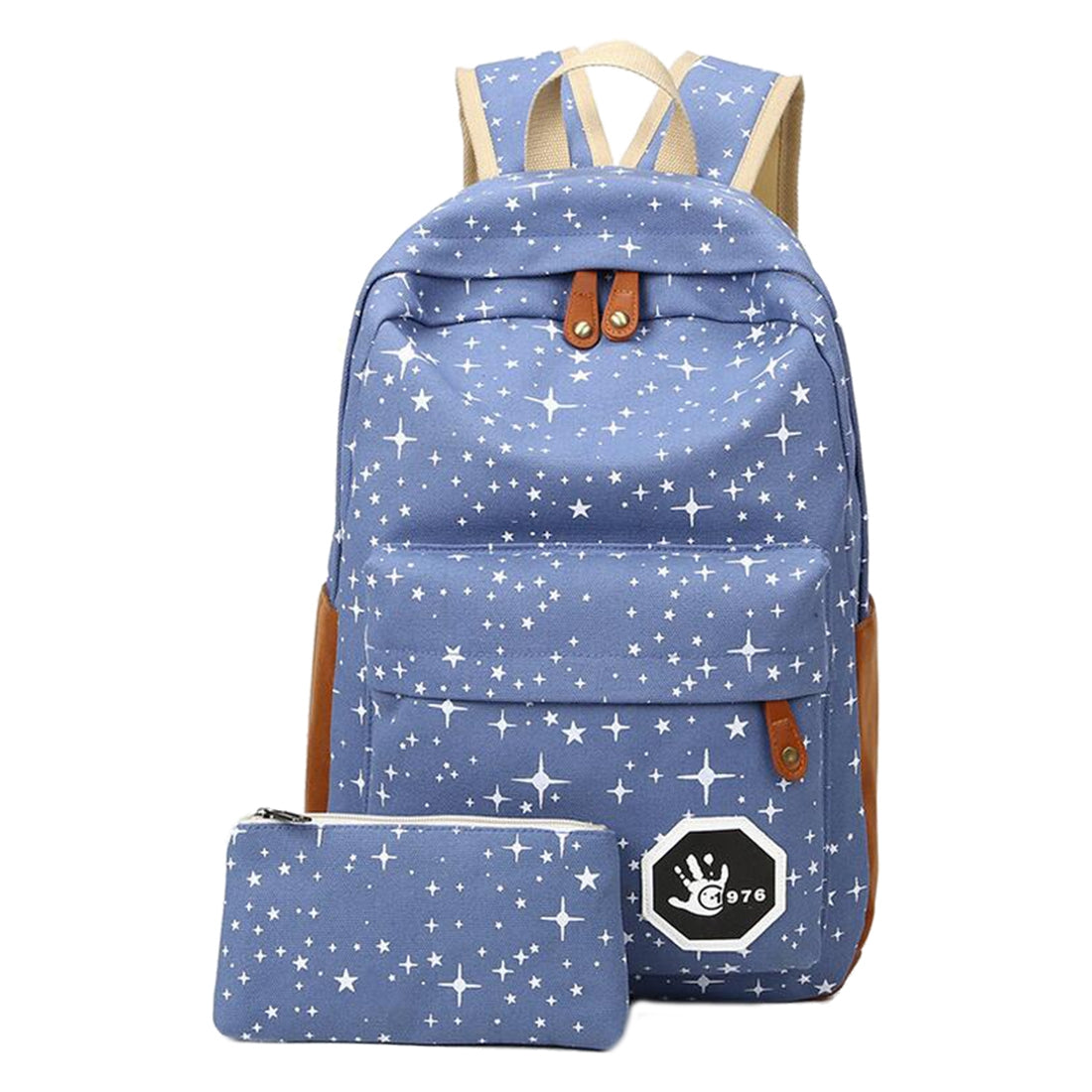 New 2 pcs/set Fashion Star Women Men Canvas Backpack School Bag For girl Boy Teenagers Casual Travel bags Rucksack - ebowsos